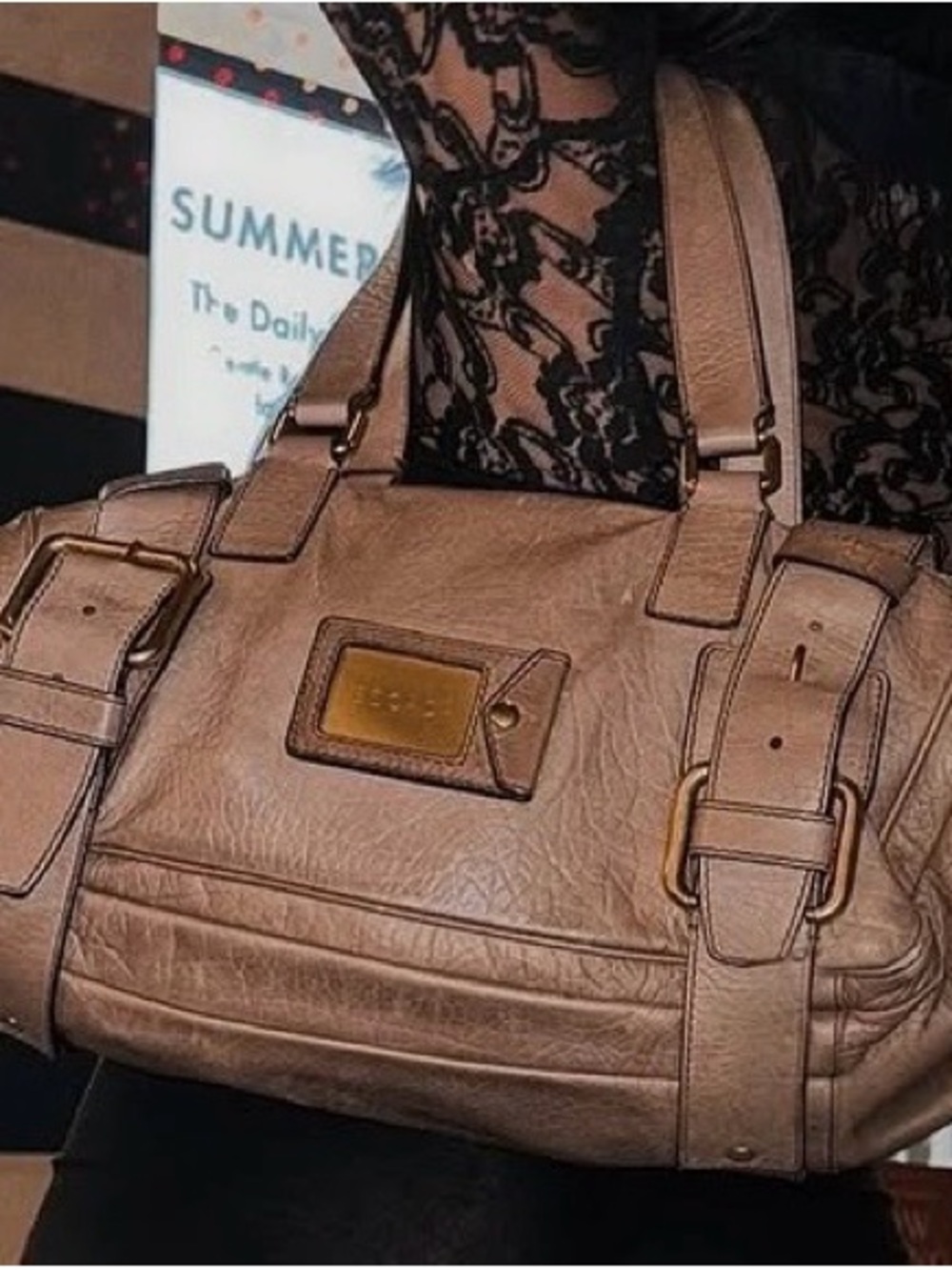 Escada Taupe/Brown Leather Shoulder Satchel